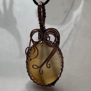 1900 Artisan Copper Wire-Wrapped Yellow Pendant Necklace